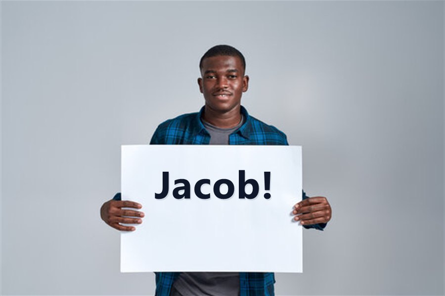 Personalized review request image with Jacob on a sign
